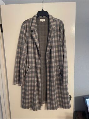 MELLODAY Tan and Black Plaid Open-Front Blazer Style Coat